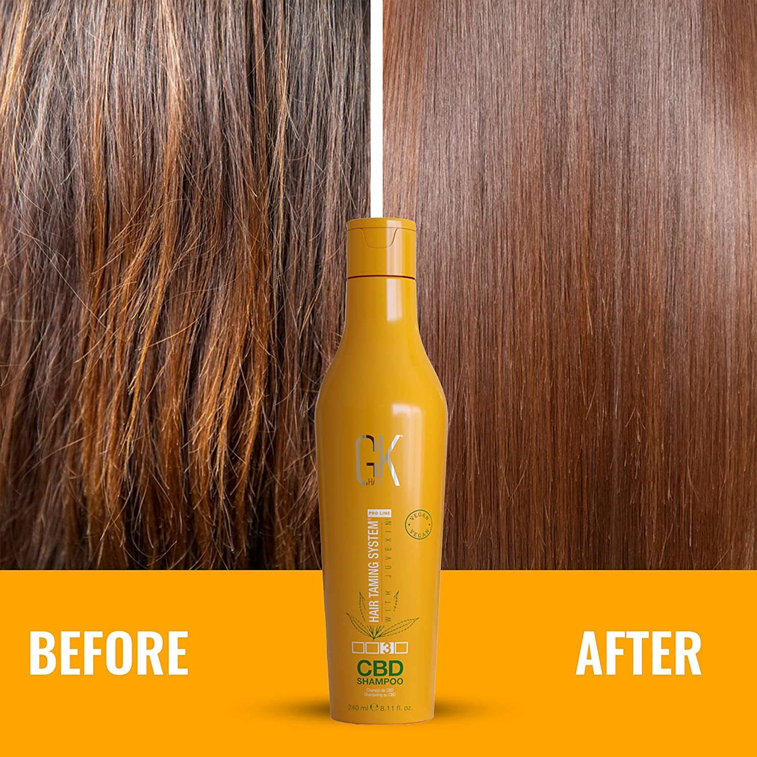 GK HAIR Global Keratin Hemp Shampoo (240ml / 8.11 FL Oz) Idratante, rinforzante, colore trattato, riparazione danneggiata, nutriente e lucentezza infusa con solfato organico vegano senza parabeni