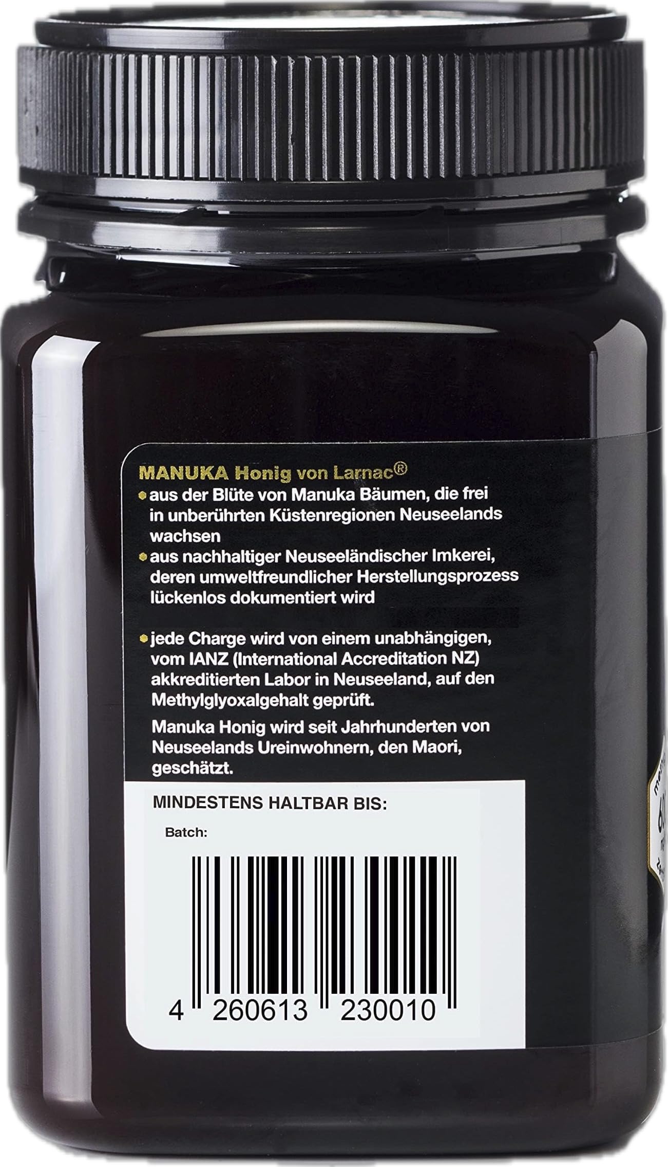 Larnac Manuka Honig 600+ MGO aus Neuseeland, 500g, zertifizierter Methylglyoxalgehalt