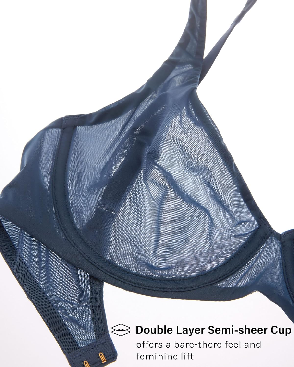 INLYRIC Women's Mesh Balconette Bra Sexy Demi Supportive Comfortable Seamless Underwire Unlined Sheer Bras - Image 3