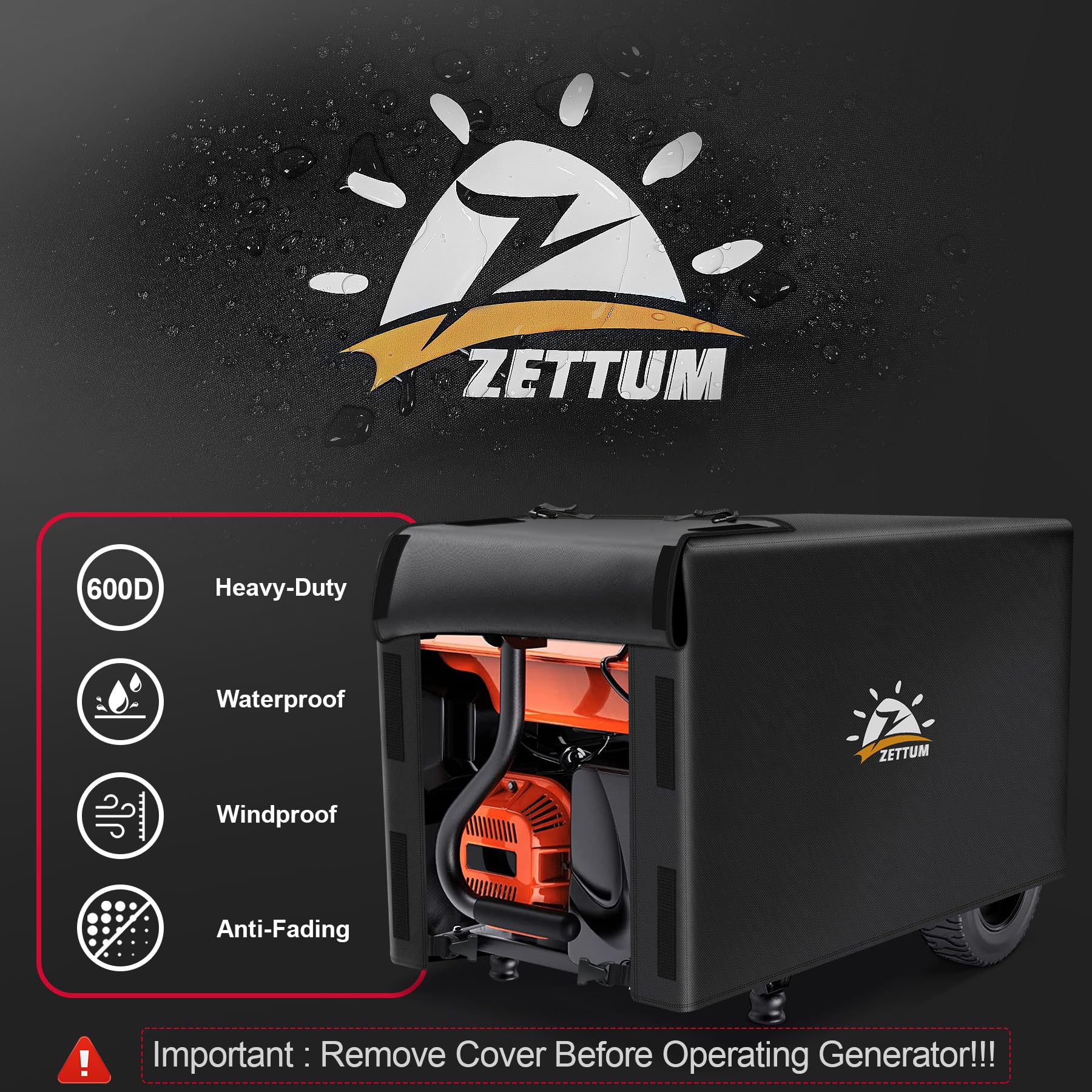 Zettum Generator Cover 32 Inch - 600D Outdoor Generator Covers Heavy Duty Waterproof, Small Outside Equipment Cover for DuroMax, Westinghouse, Champion, Predator, Honda Portable Generator 5000-10000W