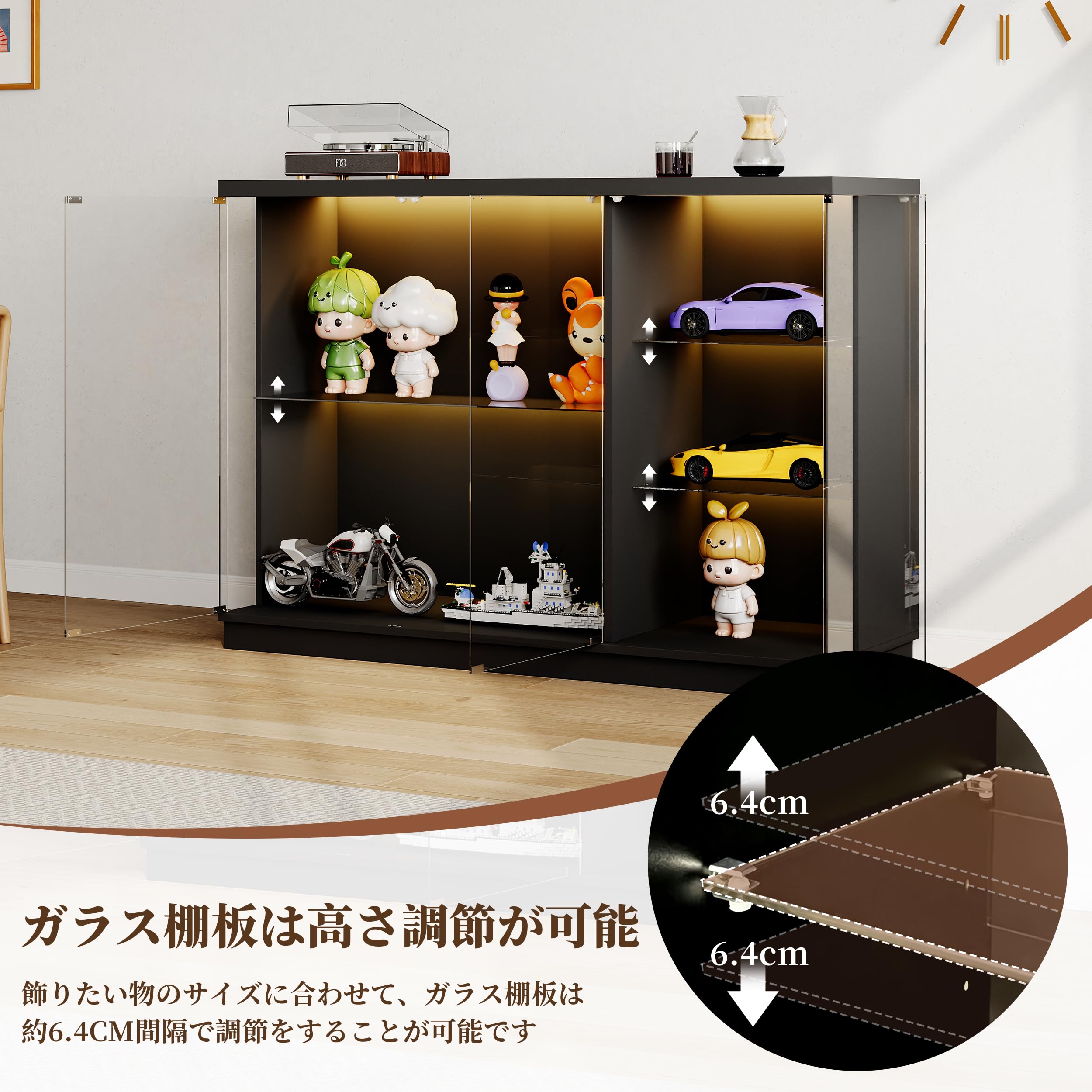 Amazon.co.jp: Merax ガラスディスプレイキャビネット 幅120×奥行38×高