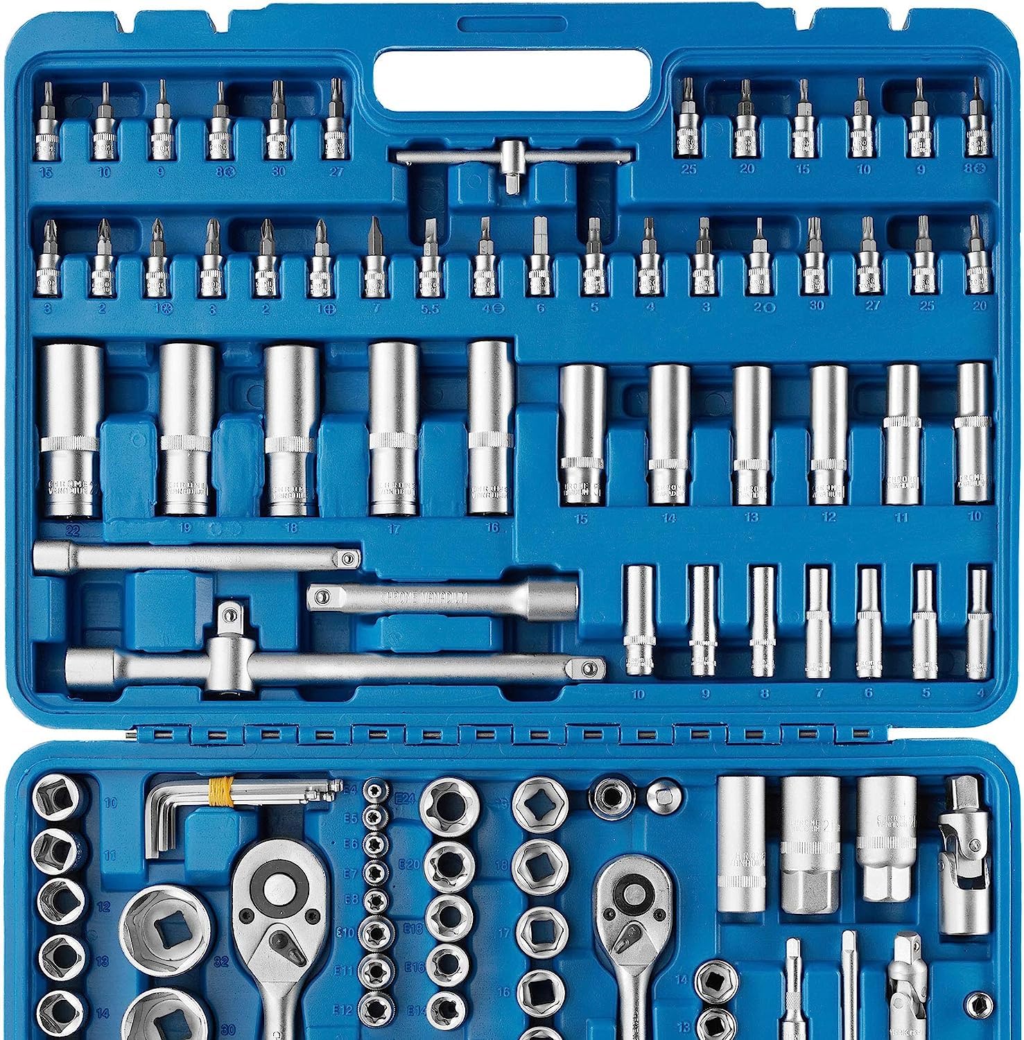 Set Chiavi a Bussola Valigetta chiavi a cricchetto assortimento attrezzi 171 pezzi bussola con Attacco misto 1/4", 3/8" e 1/2" per Riparazione Auto Strumenti di Installazione per la Rimozione