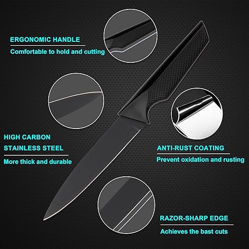 Miniatura 3 de Juego de cuchillos de cocina de acero inoxidable alemán de 14 piezas, color negro, apto para lavavajillas, afilador de cuchillos integrado con