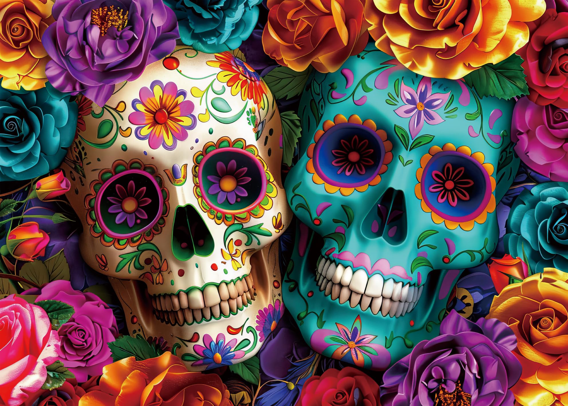 BUHAH Halloween Puzzle Für Erwachsene – 1000 Teile Skelett Mit Blumen, Gruselig-schön