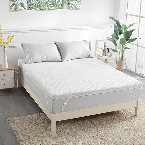 Assile - Cubrecolchón Cal King, de espuma viscoelástica de té verde de 2 pulgadas con funda de bambú con cremallera, suave como una nube