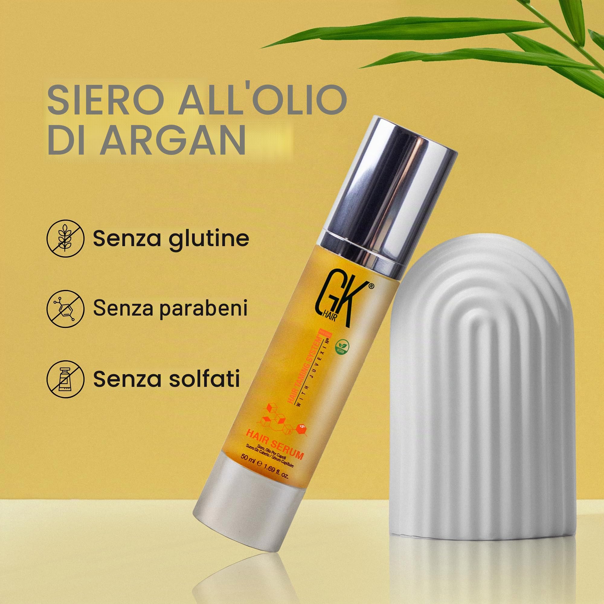 GK Hair Cheratina Globale Siero per Capelli all'Olio di Argan Bio Controllo del Crespo Riparazione dei Capelli Secchi e Danneggiati Effetto Levigante 1.69 Fl Oz