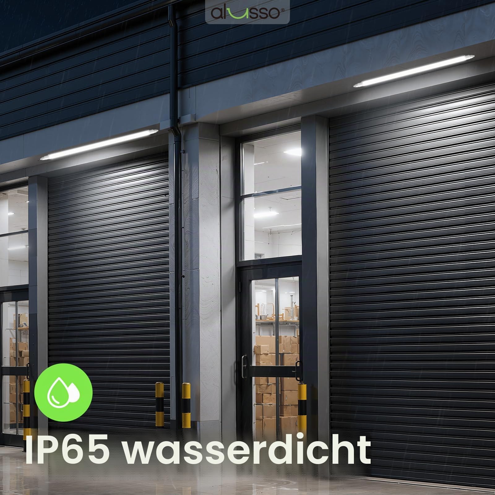 ALUSSO 2 Stück LED Feuchtraumleuchte 150CM, 48W 4800LM 5000K LED Röhre | IP65 Wasserfest Wannenleuchte, Deckenleuchte für Garage, Keller,Werkstatt,Feuchtraum, Bad, Büro, Warenhaus