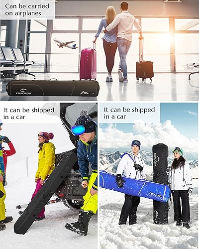 Miniatura 8 de Bolsa de esquí y snowboard totalmente acolchada para viajes aéreos, 2 pares, doble bolsa de snowboard resistente al agua acolchada con espuma de