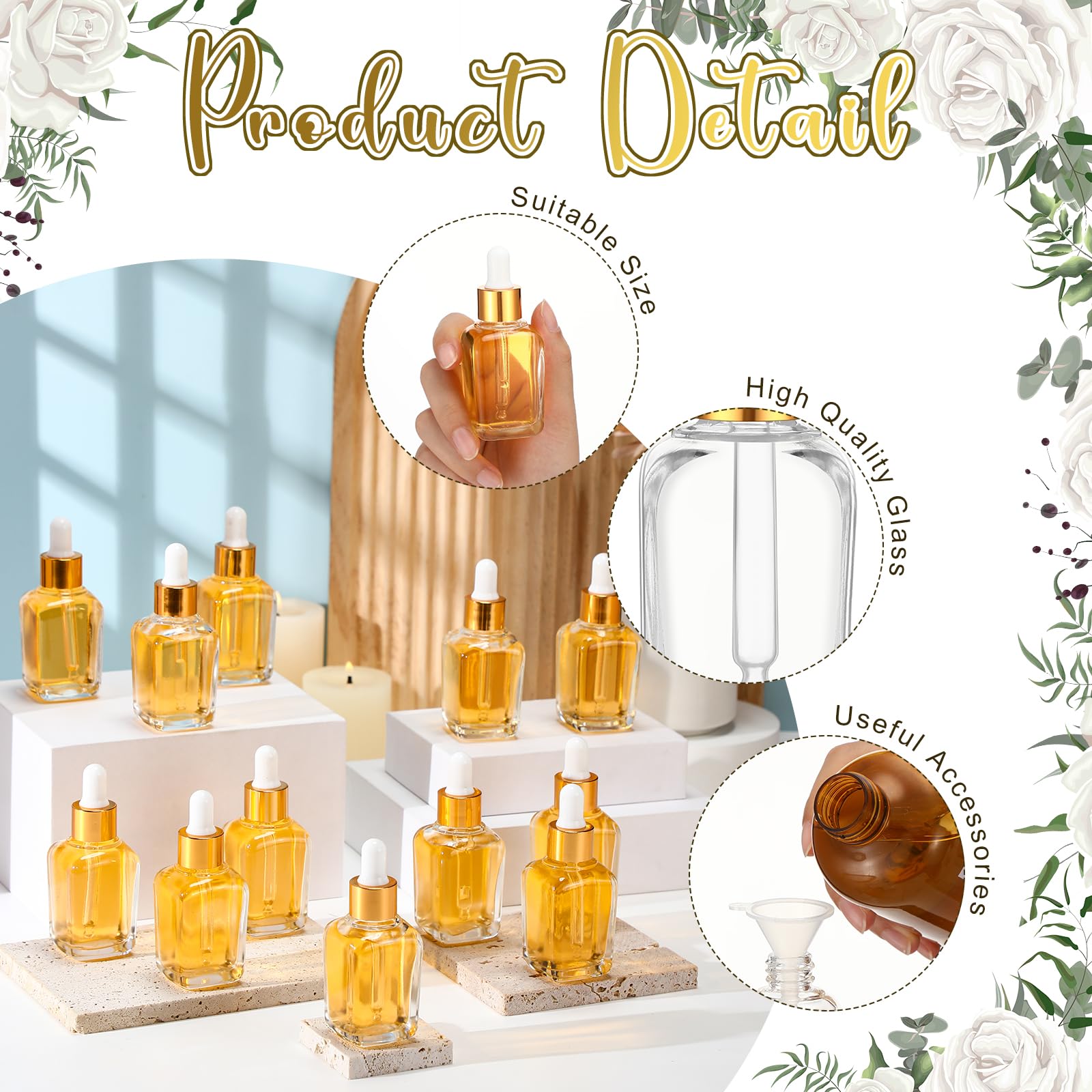 Dandat 100 botellas cuadradas de tintura de vidrio transparente de 1 onza con cuentagotas para aceites esenciales, líquidos, bricolaje