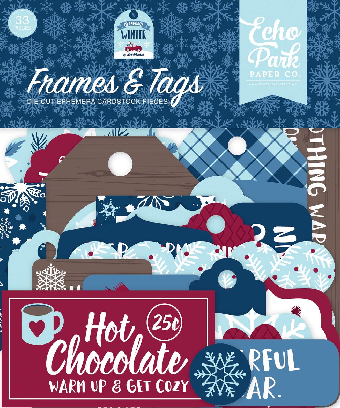 Echo Park Paper Company My Favorite Winter Frames & Tags ephemera, red, blue, teal, tan