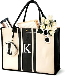 Initial Canvas Tote Bag – Personalized Gift for Women with Embroidered L...