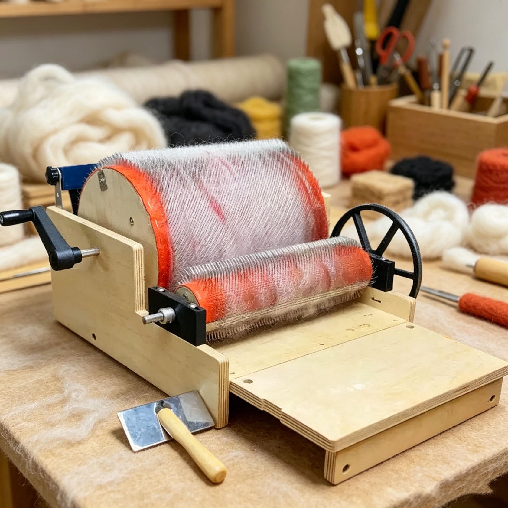 VitalisWorks Wide Drum Wool Carding Machine, Fiber Carding Machine, Hand Crank Manual Drum Carderwith Even Fiber Distribution, Fast Color Blending Fast Color Mixing, Combing, Spinnings (24cm)