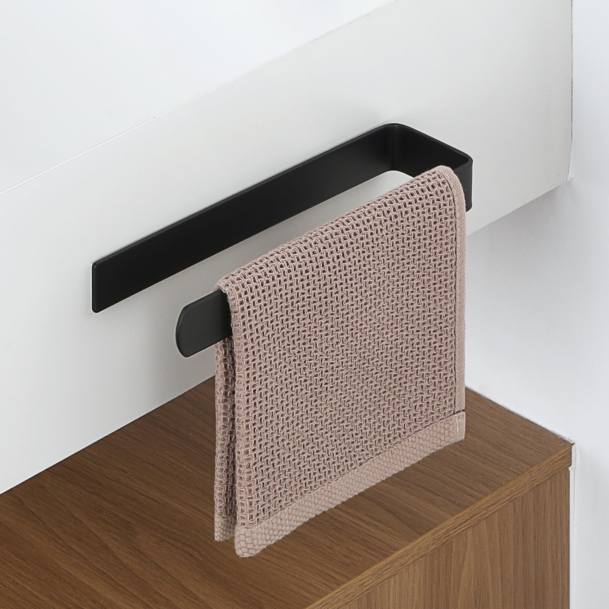 Mooche Black Towel Rail Wall Mounted, Self Adhesive Towel Rack, Hand Towel Holder, No Drill Towel Bar, SUS304 Stainless Steel 23CM Towel Holders for Bathrooms, Kitchens, Toilets, and Living Rooms