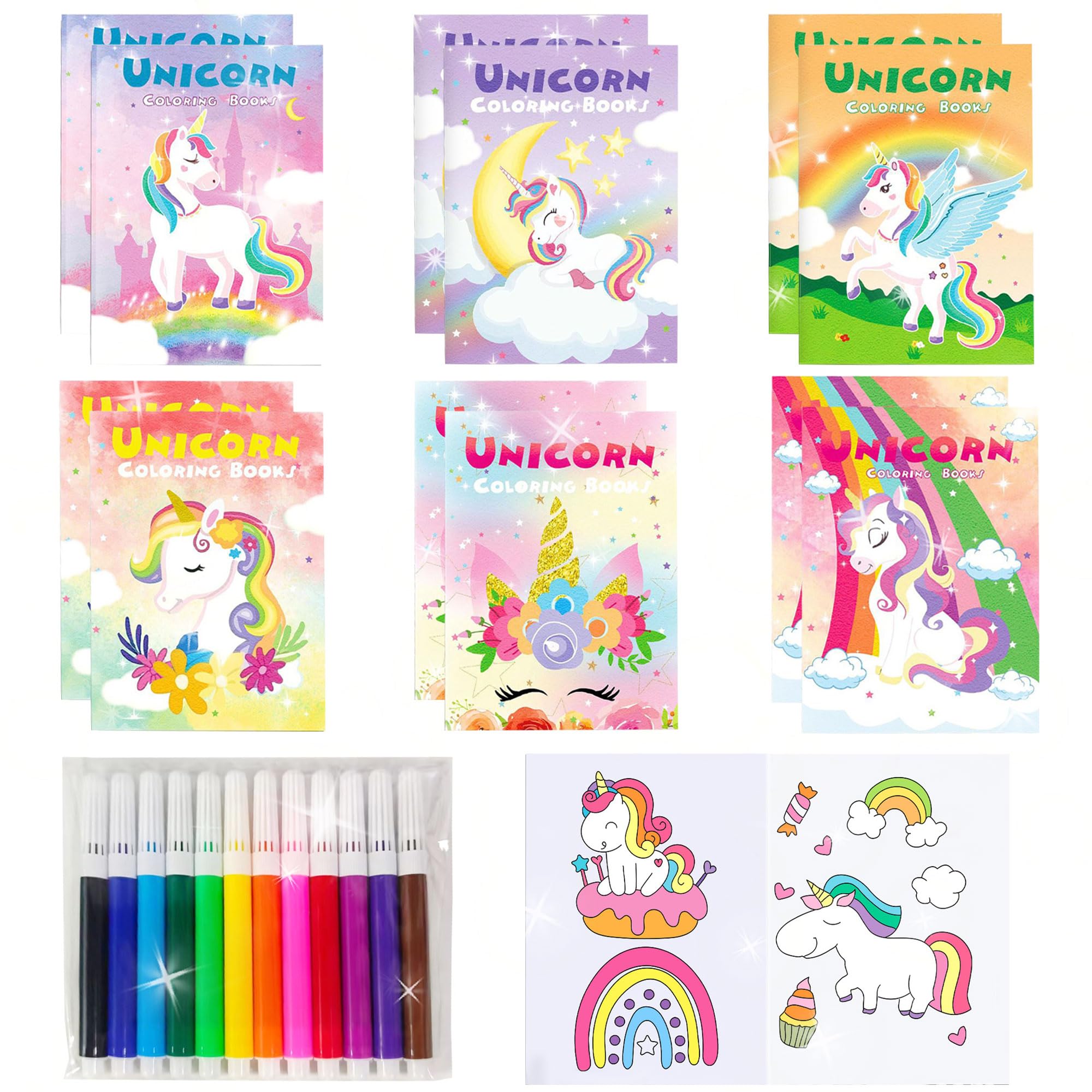LaVenty 24 PCS Mini Coloring Books Bulk Pink Unicorn Pony Party Fillers with Pens Small Activity Books with Pony Unicorn Horse Party Favors Birthday Supplies