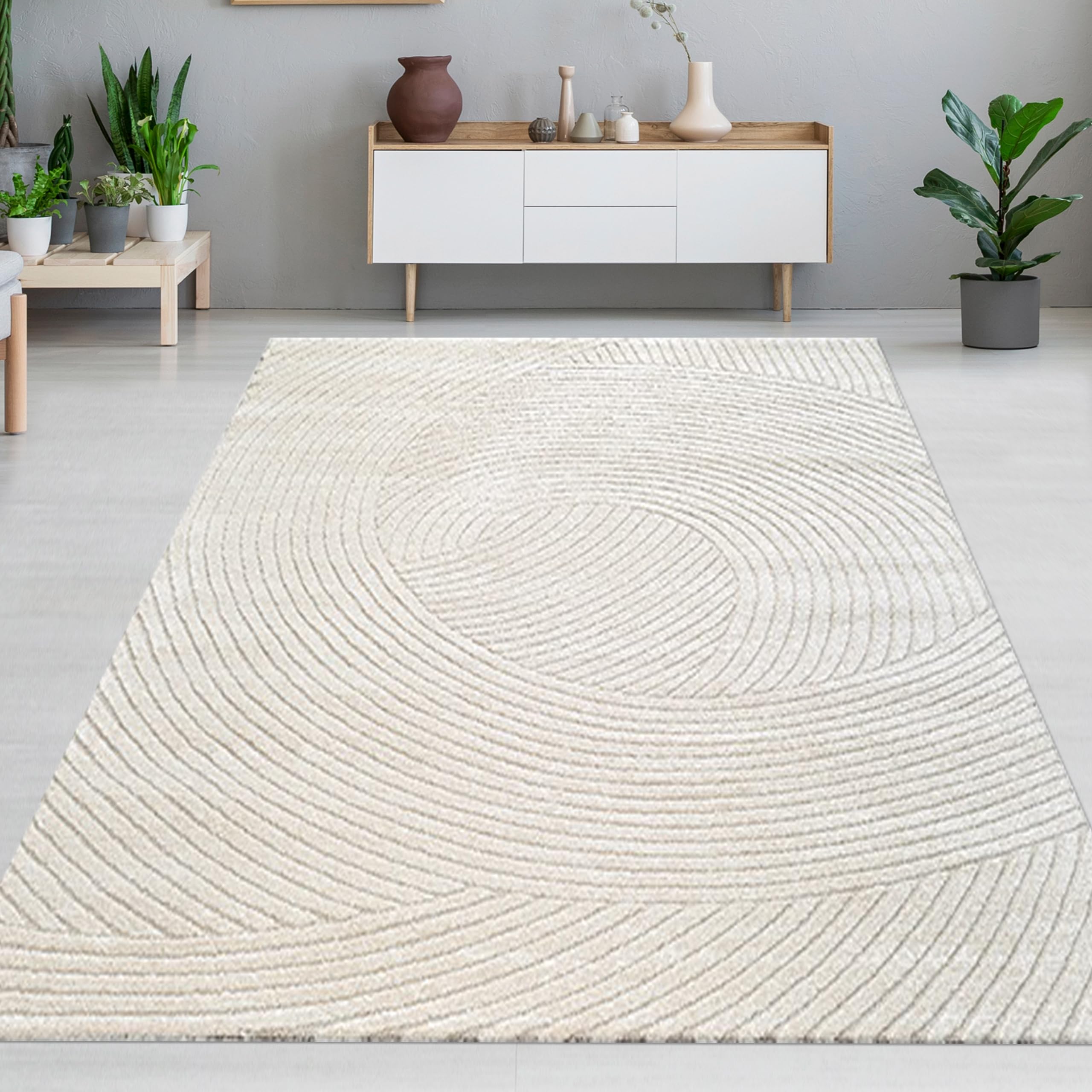 Tapis de salon motif ondulé crème 200x290 grand tapis chambre
