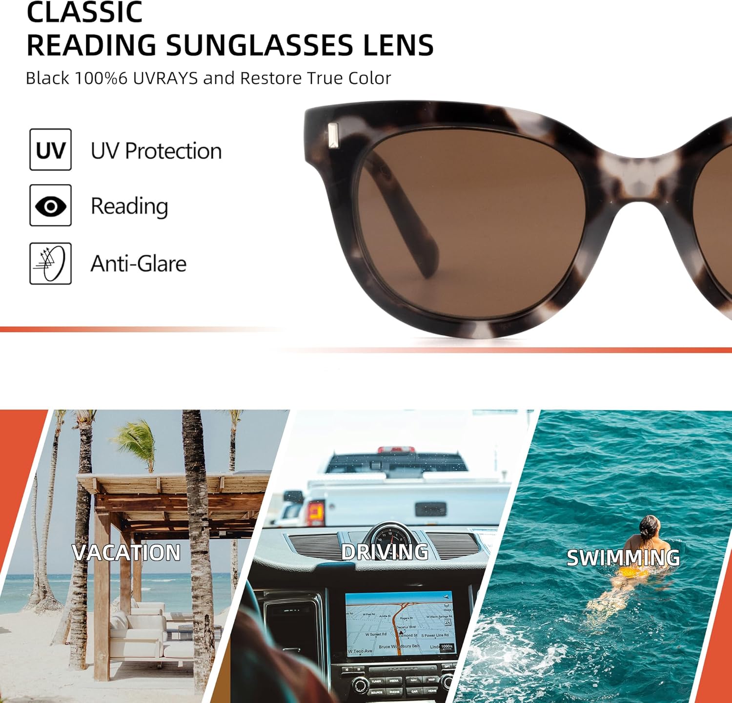 2 Pack Reading Sunglasses for Women Classic Reader Sunglasses Outdoor Full Lenses Magnifying Sun Readers UV Protection(BK+DT 1.00) - Image 2