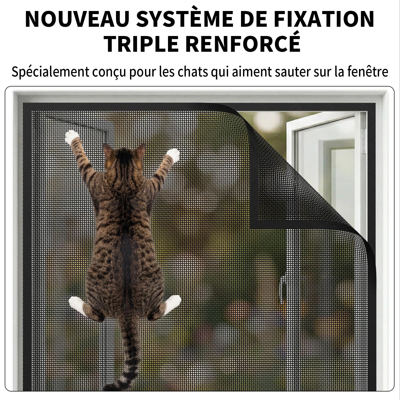 BKSAI Moustiquaire Chat Fenêtre Renforcé Résistant à Griffe Chats, Filet Chat Fenetre Sécurité avec Bande Auto-Adhésive Sans Perçage pour Protection Animaux Domestiques, Anti-Moustique 130*150cm Noir