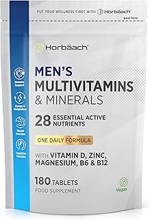Multivitamin Tablets for Men | 180 Count | 28 Essential Nutrients | Supplement Suitable for Vegetarians | by Horbaach