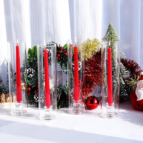 Miniatura 2 de VOHO Juego de 6 portavelas de huracán, de cristal transparente, para decoración de mesa de centro de mesa, vidrio huracán sin fondo y palitos de