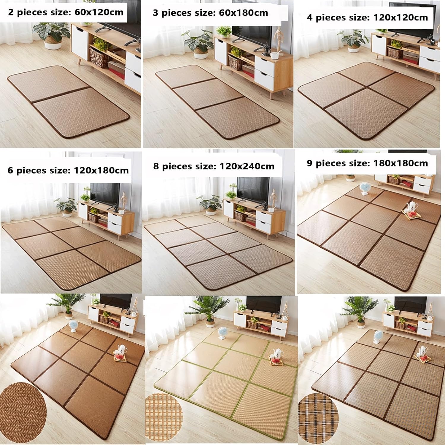 MIAOXIAO Tatami Japones Tradicional para Futon Japones Cama Estilo japones Colchón futón de Suelo japonés colchón de tatami de ratán,01,120x180cm(6 pieces)