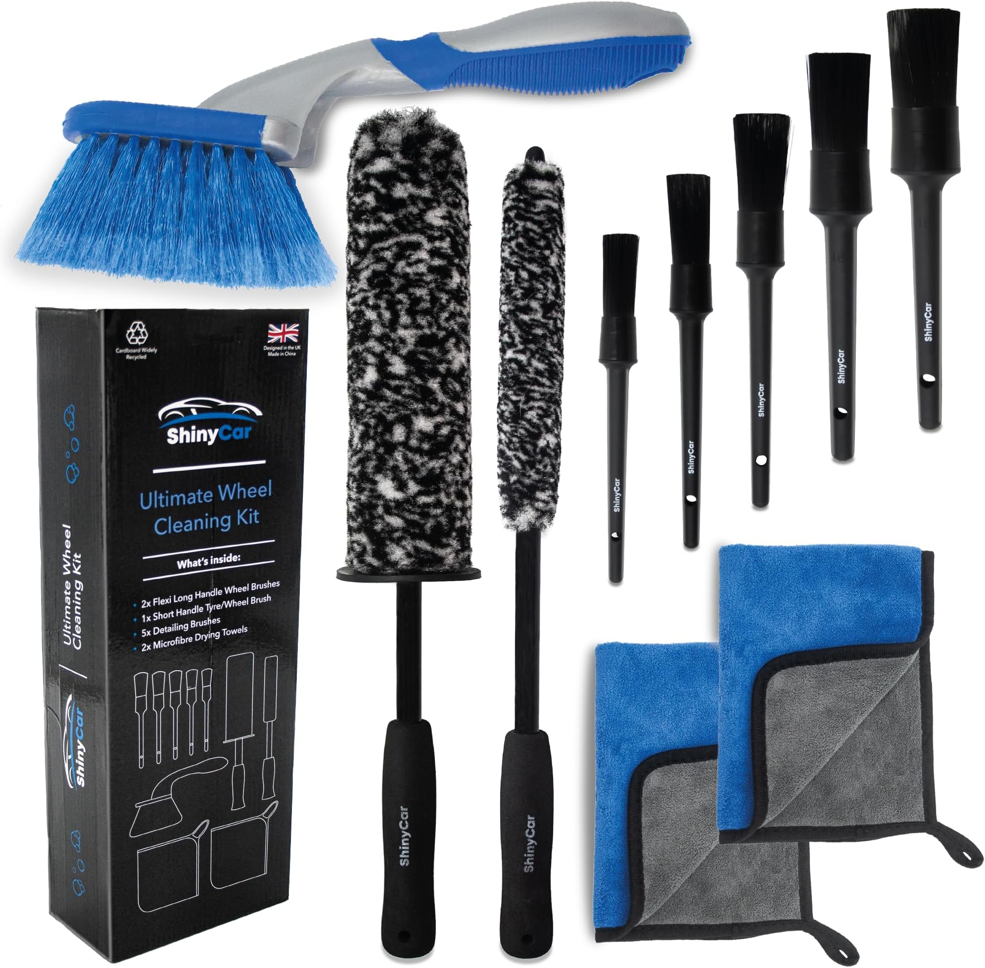 ShinyCar® UK: Ultimate Car Wheel Brush Kit - A Professional Range of Brushes & Microfibre Cloths to Deep Clean Rims, Spokes, Barrels & Tyres. The Most Comprehensive Alloy Cleaning Set You’ll Ever Need
