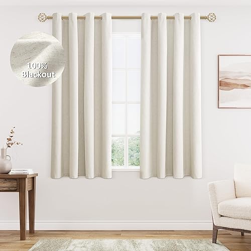 Miniatura 60 de Cream Linen Blackout Curtains 96 Length 2 Panels Set for Living Room Bedroom, 100% Black Out Thermal Insulated Linen Drapes, Room Darkening Grommet
