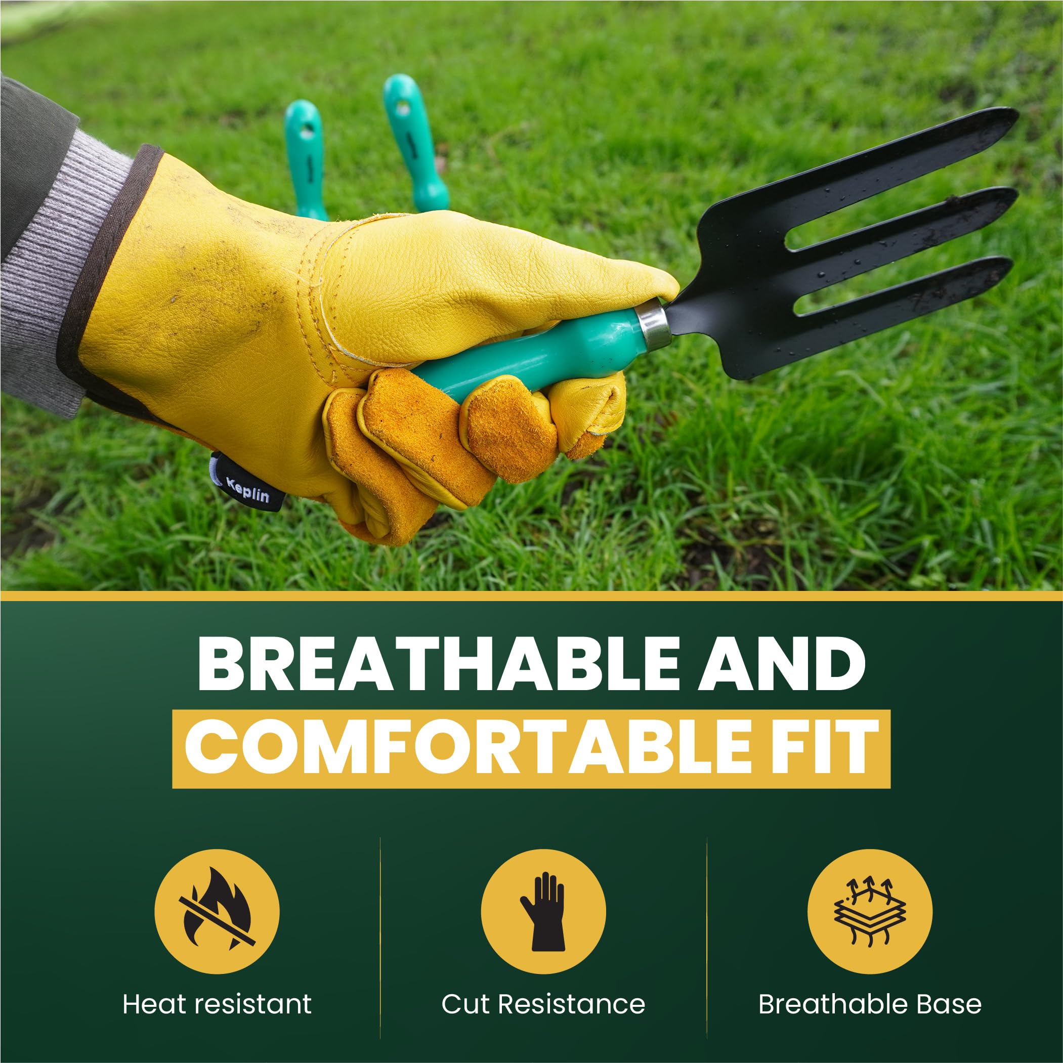 KEPLIN Thorn Proof Gardening Gloves for Women & Men, Heavy Duty Leather Garden Gloves, Long Gauntlet Sleeves - Image 2