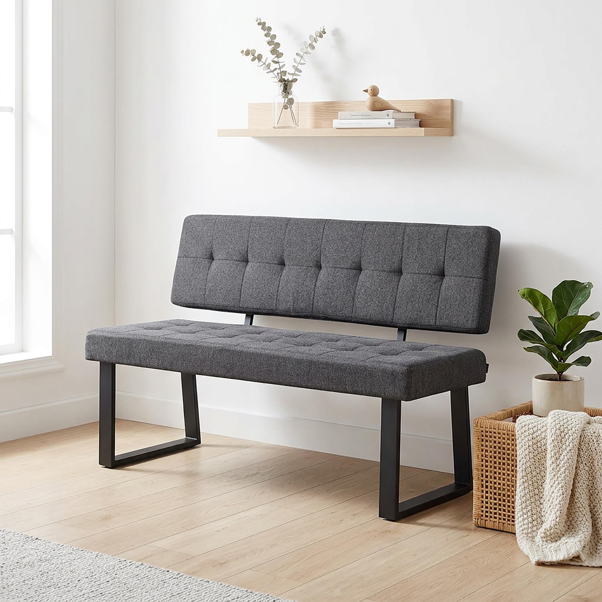 B&D home Banc Sigfrid Banc d’Angle avec Dossier Microfibre Anthracite Mousse Froide 140 cm