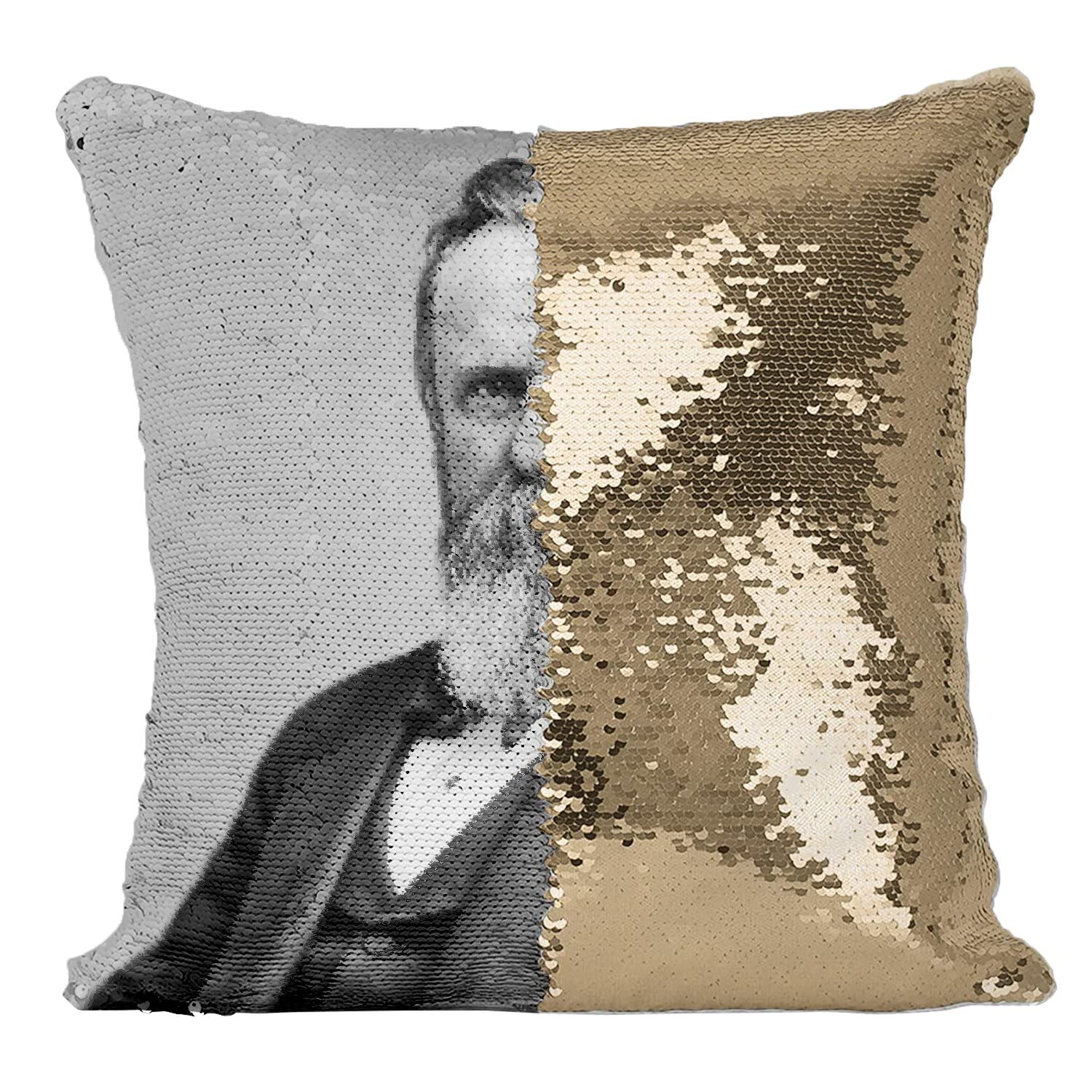 Coussin housse sequin paillettes doré Georges Washington déco vintage