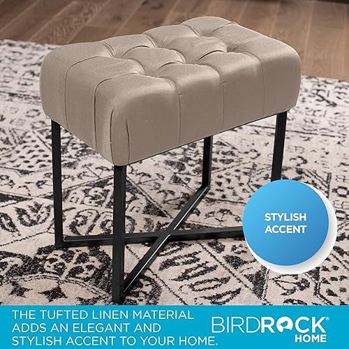 Miniatura 5 de BIRDROCK HOME Taburete rectangular copetudo con cojín acolchado suave, silla de tocador versátil para dormitorio, sala de estar, baño, asiento