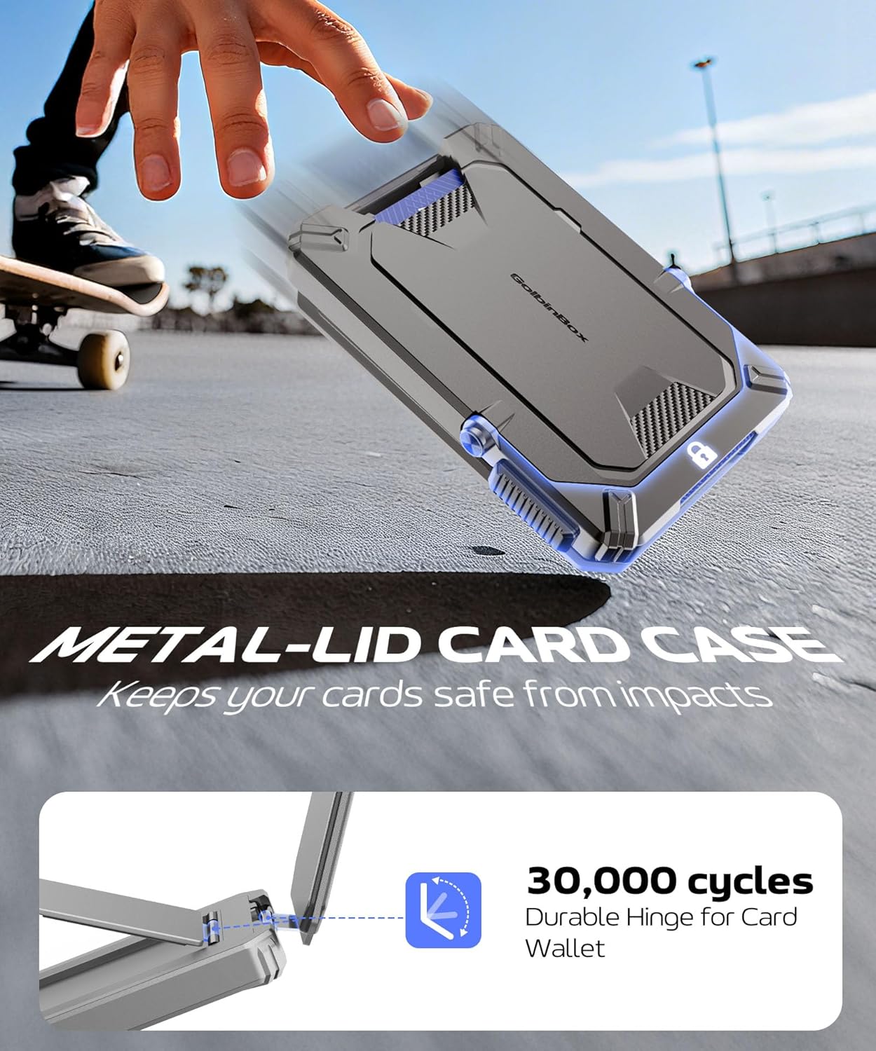 GolbinBox for MagSafe Wallet with Stand, Magnetic Phone Card Holder for Men, Holds 4 Cards with RFID Blocking, Slide-Open Metal Cover, Built-in Kickstand for iPhone 17/16/15/14/13/12 Series, Gray