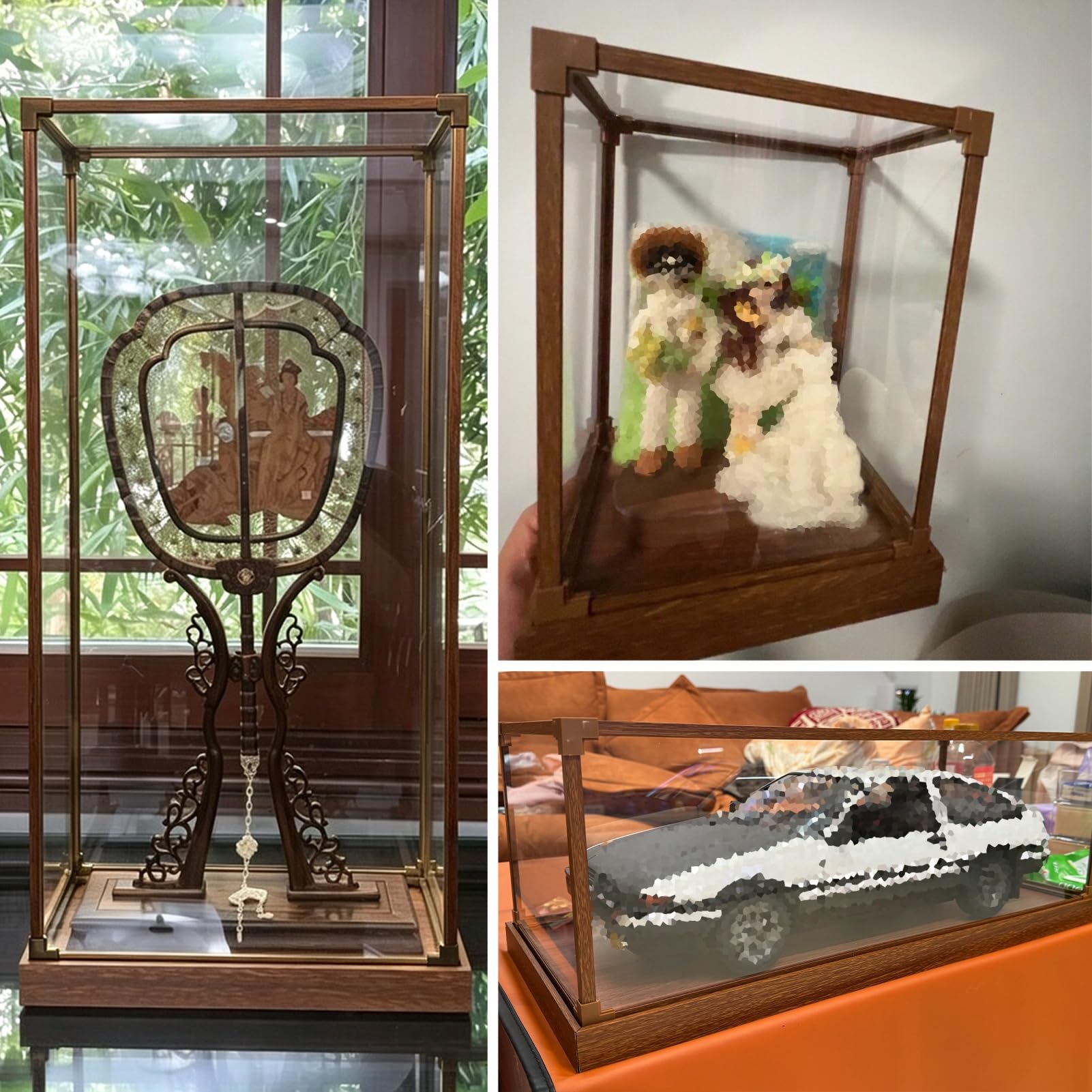 Teca Plexiglass Vetrina Retrò con Base Effetto Legno e Struttura in Alluminio | Vetrina Espositiva Alta e Trasparente in Acrilico Personalizzabile per Oggetti da Collezione(50x50xH50cm/20x20x20in)