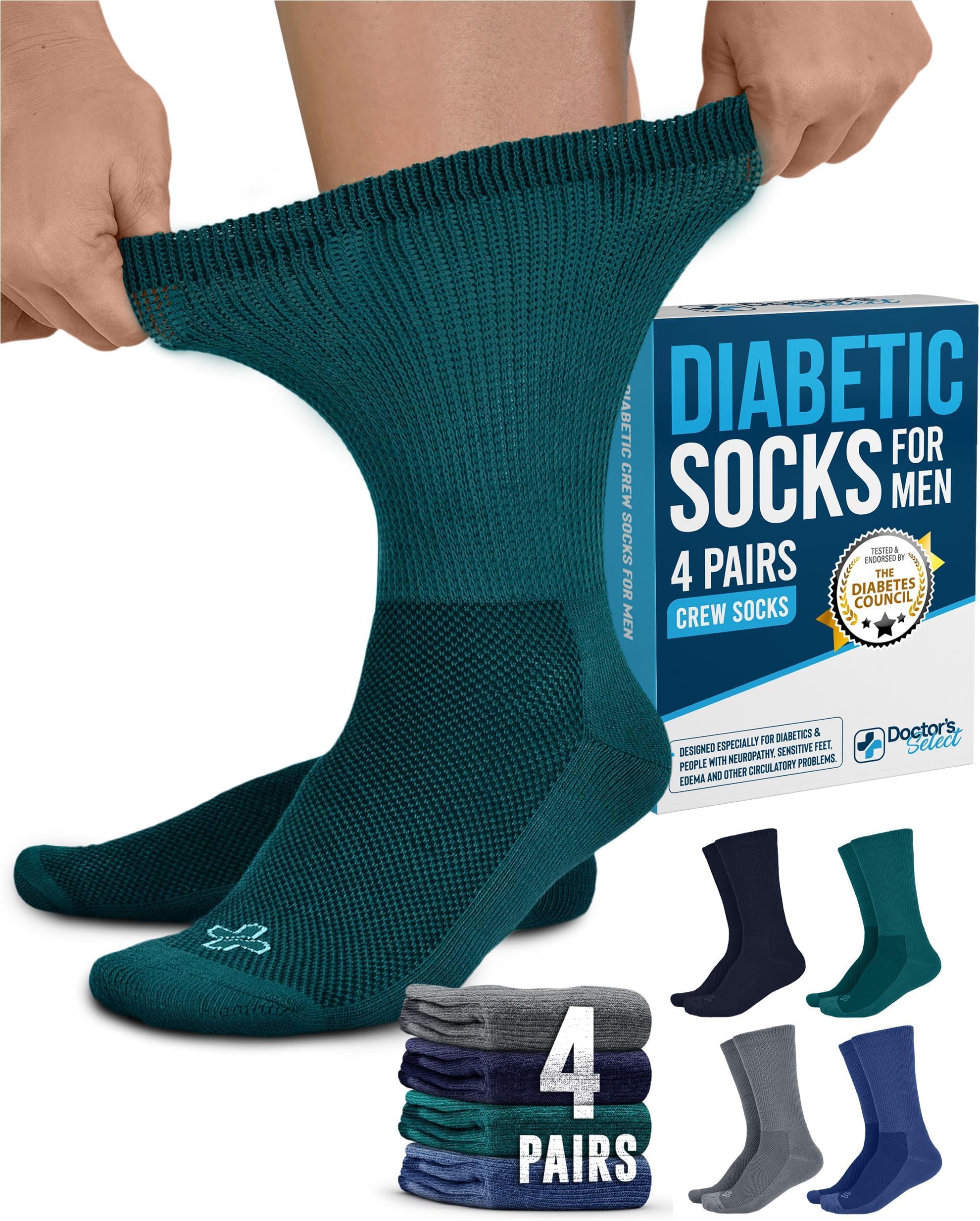 Crew Diabetic Socks for Men - 4 Pairs