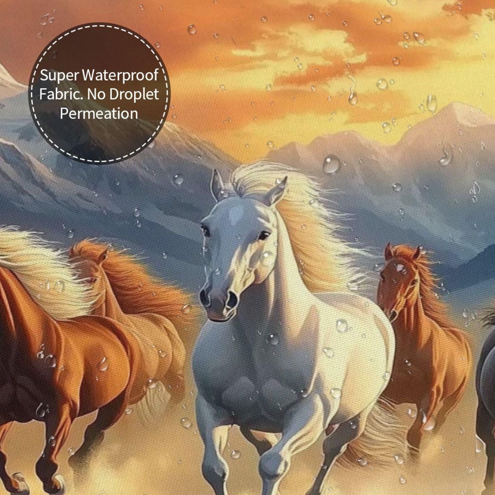 Majestic - Cortina de ducha con estampado de caballos galopantes al atardecer, 152 x 183 cm, tela de poliéster impermeable, decoración de bañera con 12 ganchos, secado rápido, lavable