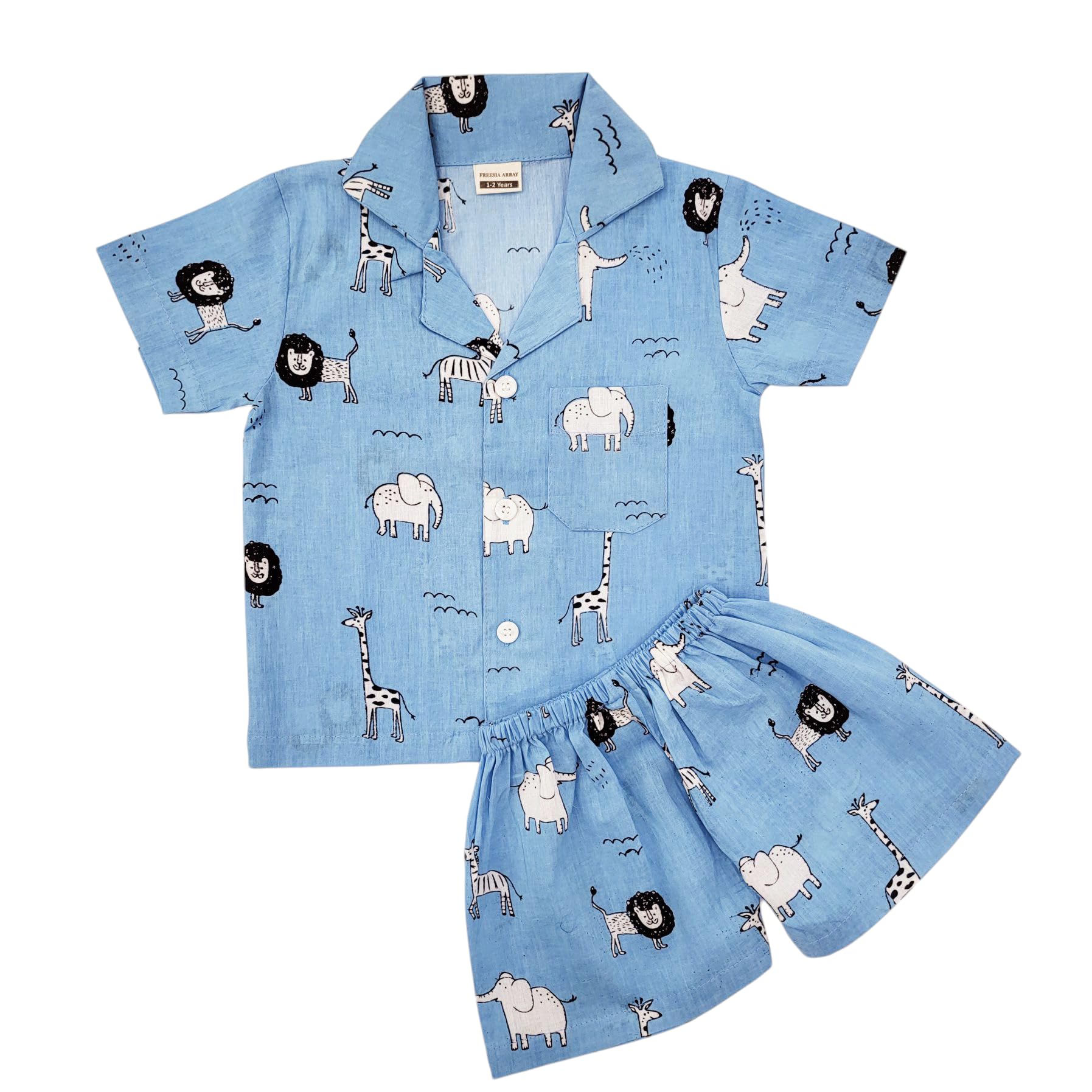 freesia array Soft Roar Unisex Cotton Cute Animal Printed Blue Shorts Nightsuit Set for Kids (Boys & Girls)-picture-2