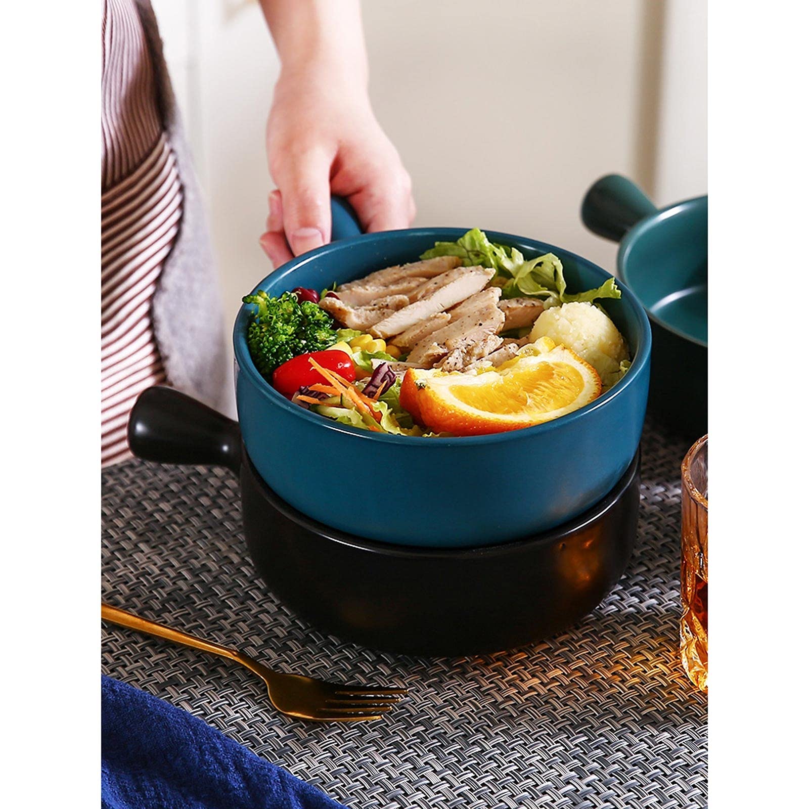 Miski do sałatek, miski do zupy z uchwytami, 595 ml do zupy, chili, gulaszu wołowego, zestaw 4 sztuk, miski w różnych kolorach do kuchni