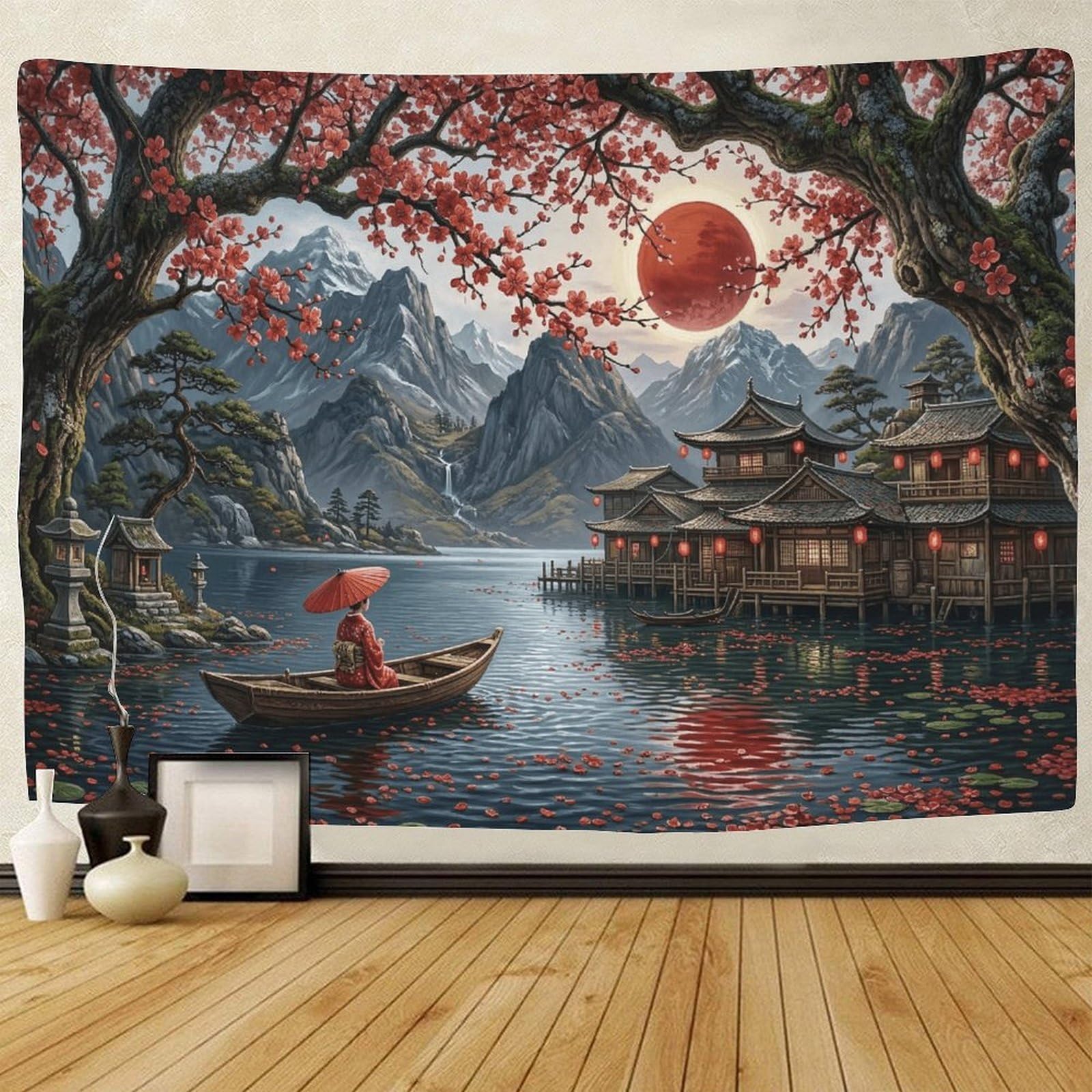 GPMNBCXZK Japanese Mount Fuji Cherry Blossom 3D Printed Home Wall Art Bedroom Living Room Tapestry 130cmx150cm