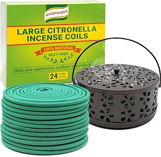 Large Citronella Incense coils and Coil Incense Holder, Made from Natural Plants, Suitable for Outdoor, Living Room, Terrace use (24 Coils and 1 Coil Incense Holder)