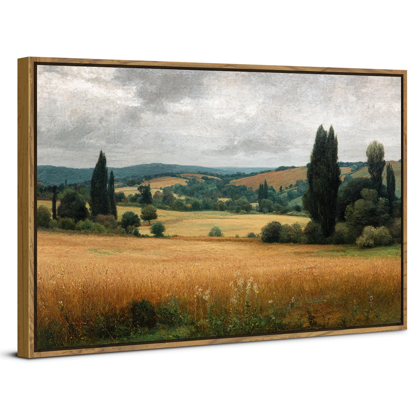 Countryside Framed Canvas Wall Art Vintage The Vast Grassland Pictures Wall Decor for Farmhouse Kitchen Home Decorations 16x24", Rural Forest Landscape Painting Prints Illustrations Poster Artwork