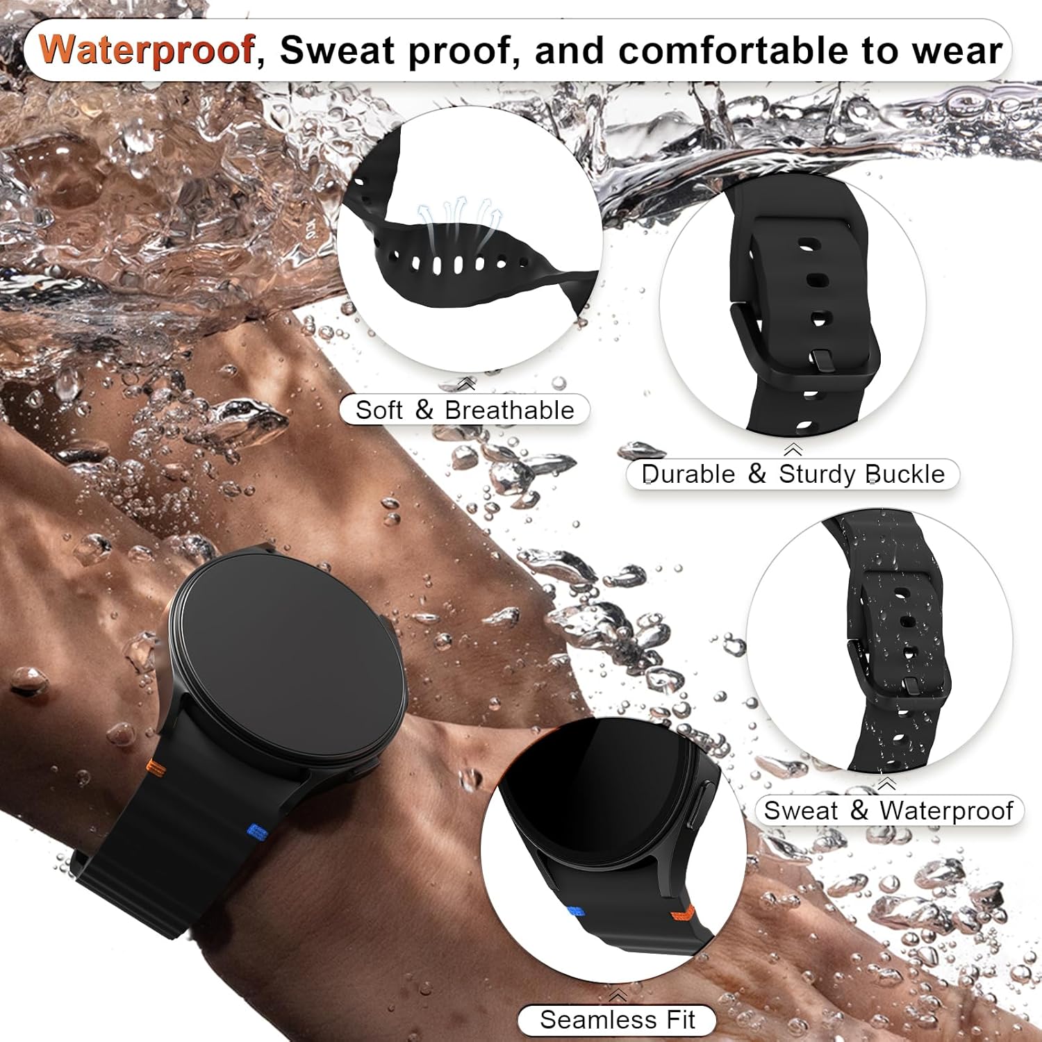 6 Pack Sport Bands Compatible with Samsung Galaxy Watch 7 40mm 44mm Men Women, Soft Silicone Strap for Galaxy Watch 6 5 4 FE 40mm 44mm/Galaxy Watch 6/4 Classic 47mm 43mm 46mm 42mm/Watch 5 Pro 45mm - Image 3