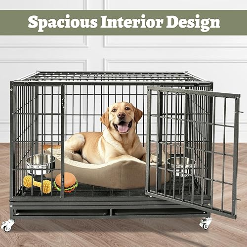 Miniatura 7 de Chillbonmaykisin Jaula indestructible para perros de 48 pulgadas, puerta doble, jaula para perros de alta ansiedad, perrera para perros a prueba de