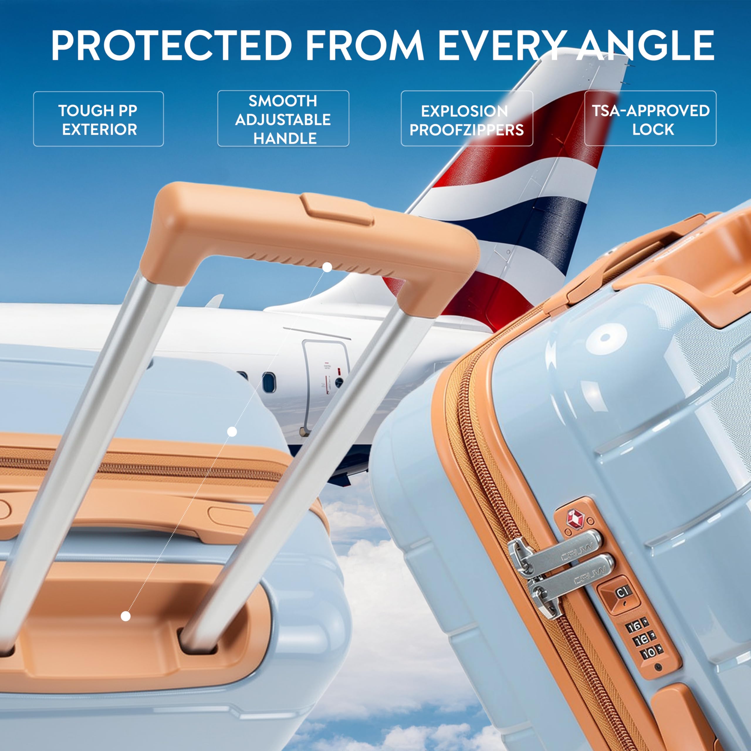 Bagaglio a Mano, Serratura TSA Approvata, Ruote Doppie Spinner Silenziose Espandibile Valigia Leggera – Una volta Espansa 56x45x25 cm, Limite Cabina per easyJet, BA, Jet2 e altre compagnie