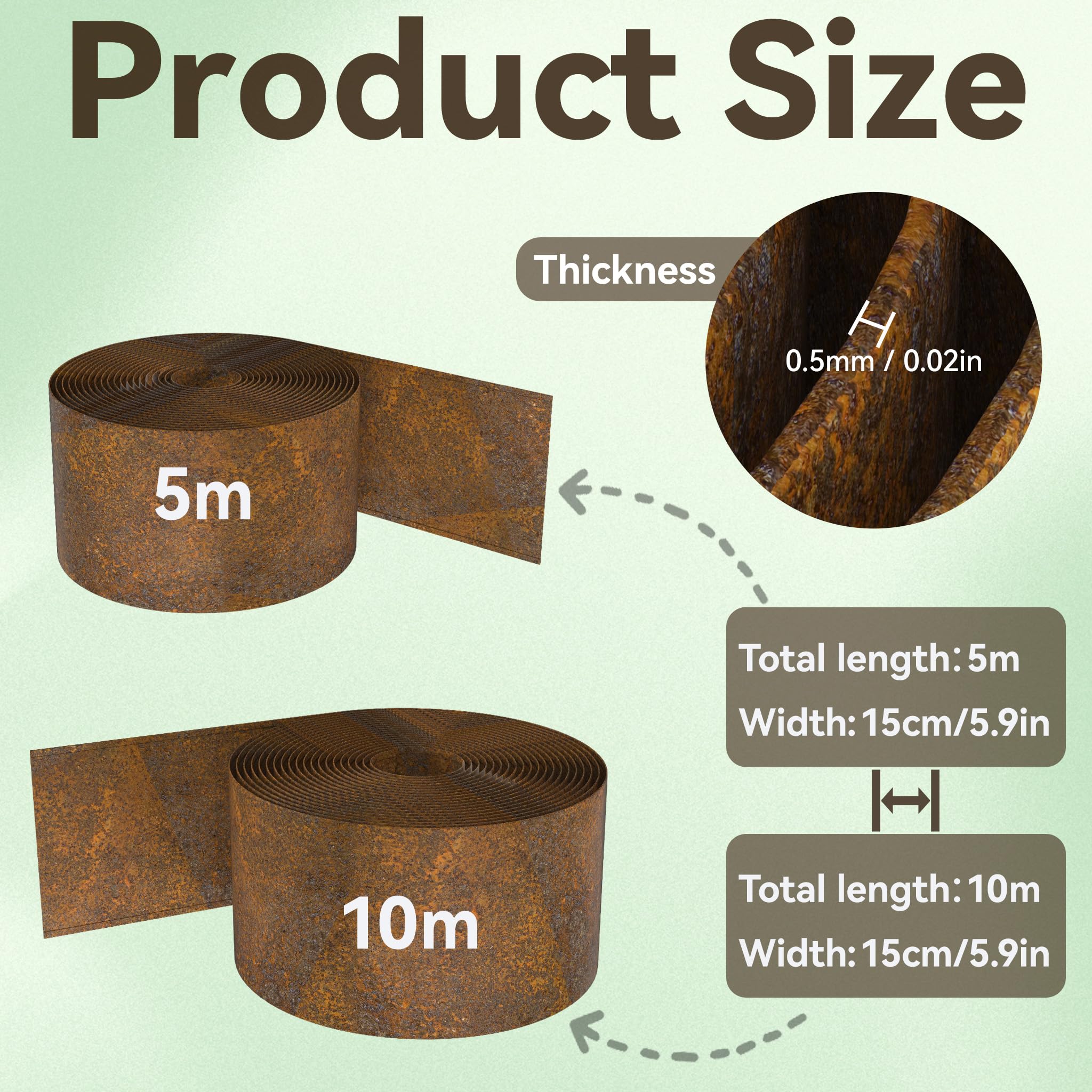 YRHome Bordure de pelouse - Aspect rouille - 10 m x 18 cm - Droite