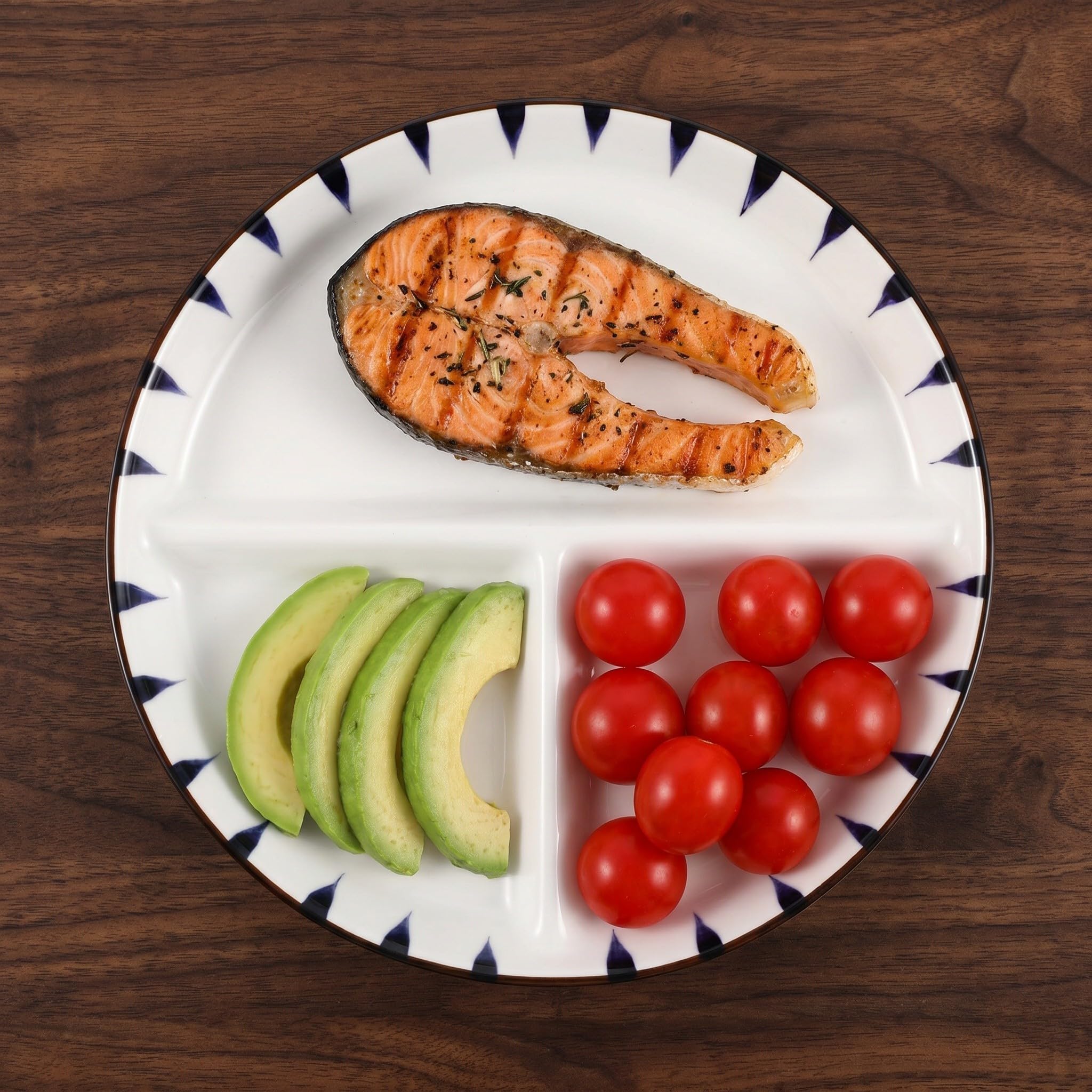 OUNONA 1 Ensemble de 3 Assiettes compartimentées de 20 cm (8 Pouces) en céramique pour Le contrôle des portions, Le Petit-déjeuner, Le déjeuner et Les salades. Compatible Micro-Ondes et