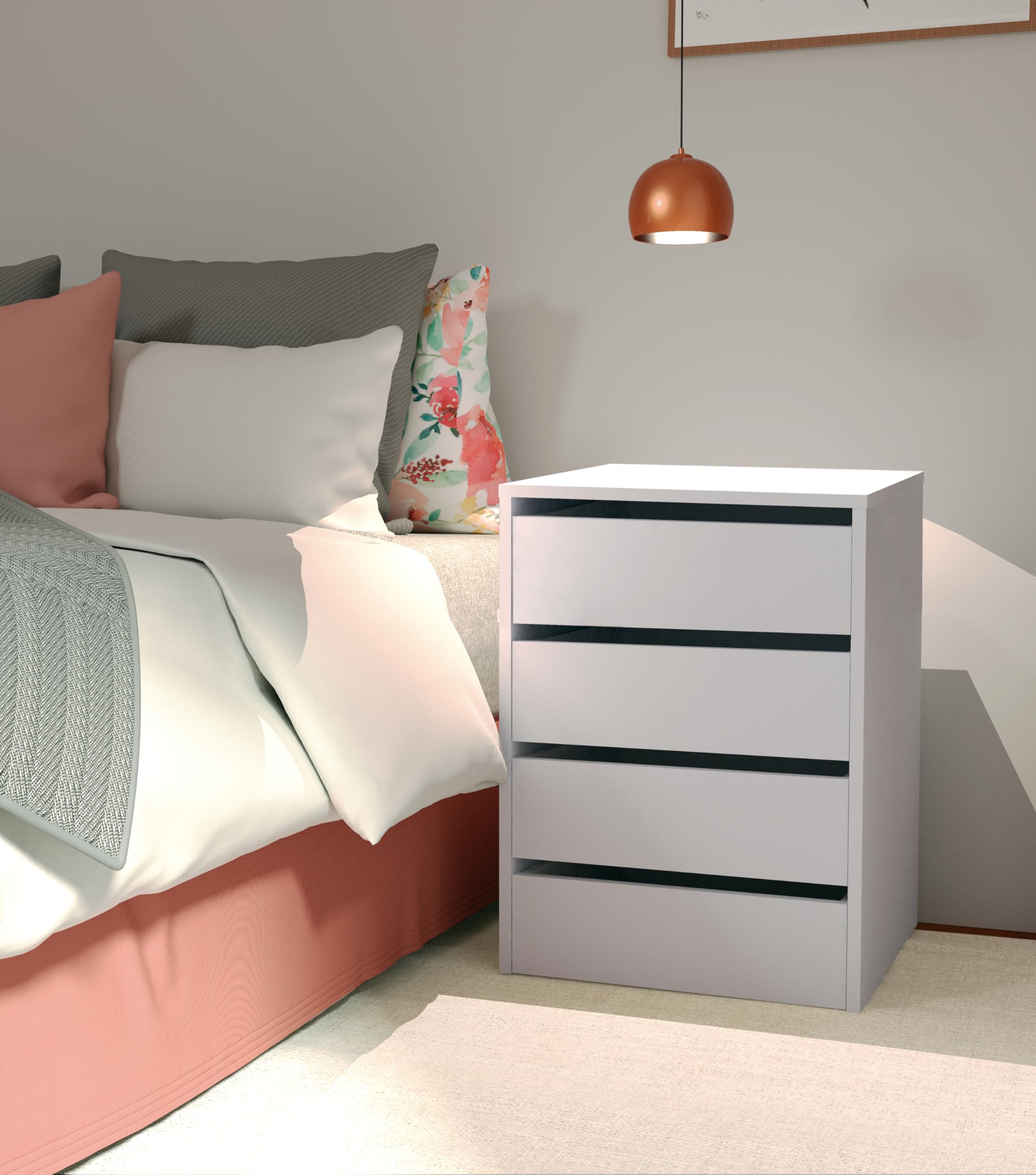 MUEBLES PITARCH | Cassettiera 4 Cassetti, Bianco Lucido, 63,5x46x45 cm (altezza x larghezza x profondità), Collezione Tibet