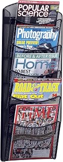Safco Onyx Mesh 5-Pocket Wall Mount Magazine Rack - Durable Black Steel Brochure Holder for Offices & Lobbies