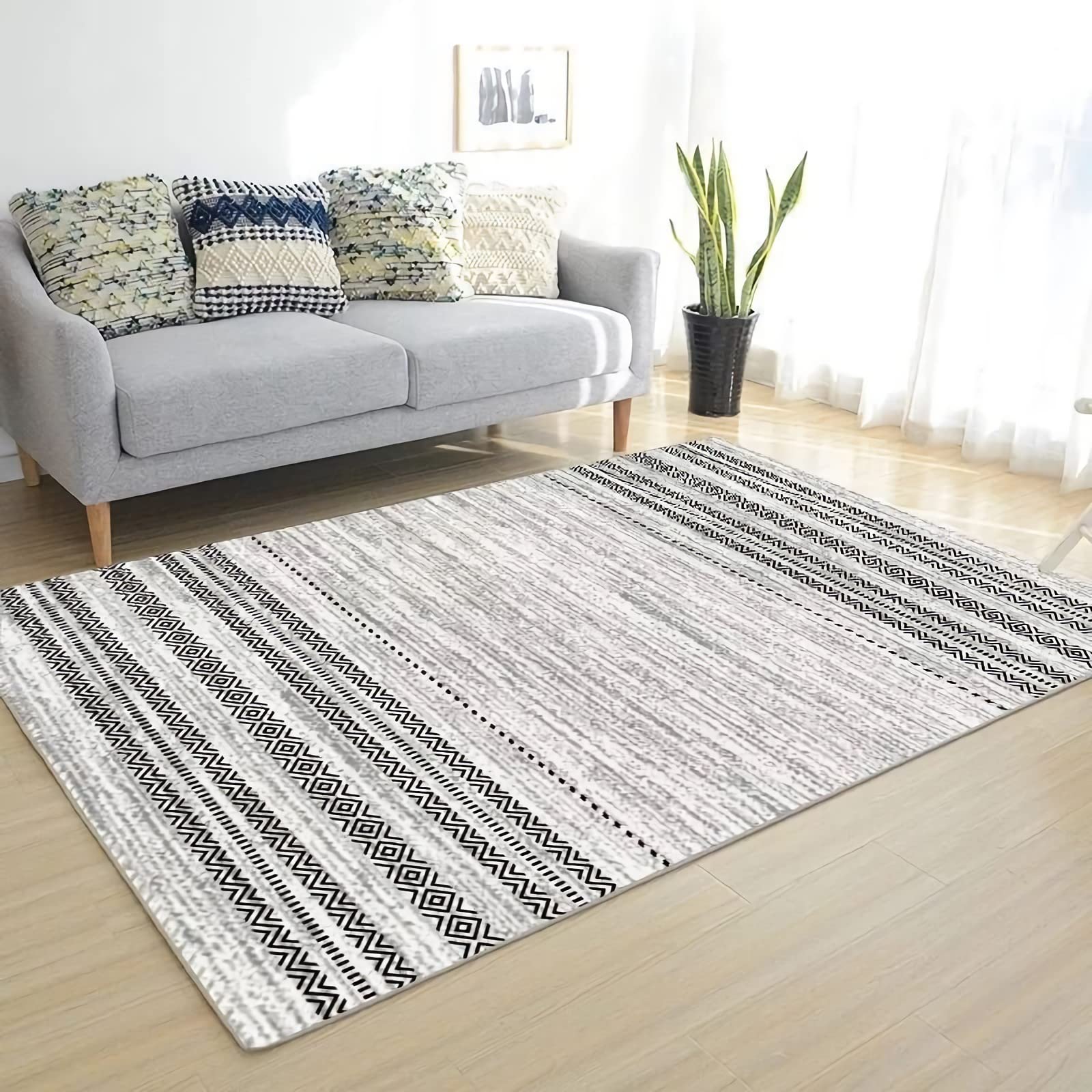 Tappeti per bambini cameretta Tappeto antiscivolo con motivo a righe nere grigie,Tappeto accessori gaming room,tappeto bimbi cameretta 200x300cm