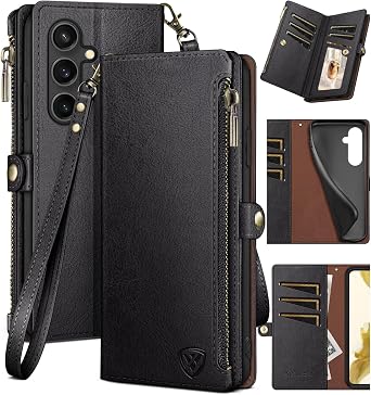 XcaseBar for Samsung Galaxy S23 FE Wallet case with Zipper Credit Card HolderRFID Blocking, Flip Folio Book PU Leather Phone case Shockproof Cover Women Men for Samsung S23FE case Black