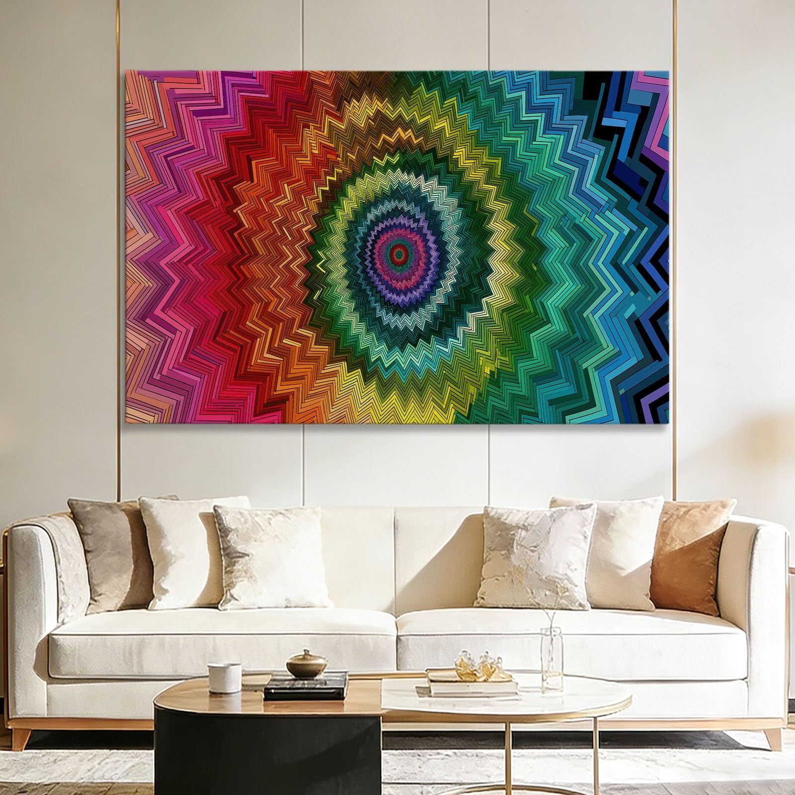 Generisch Abstrakt Modern Wirbel Streifen Modernes Leinwandbild 90L x 60B cm mit Rahmen, Schillernd XXL Wanddeko für Wohnzimmer Geschenk Idee Einzug - Hochwertiger Kunstdruck auf Holzrahmen