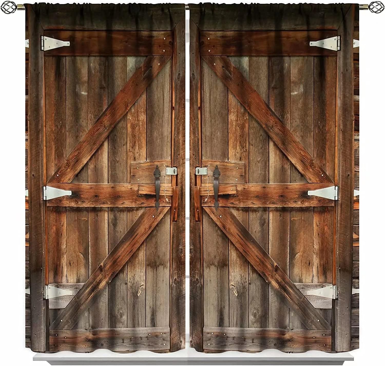 GY Wooden Window Curtains Wooden Barn Door Grommet Drapes for Living Room 42 x 45 Inch